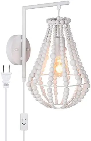 

in Sconce, Coastal White Wood Beaded Lights - Super Cute Chic Light for Bedroom, Kids Room Weird home decor Lamp Led lights Ro