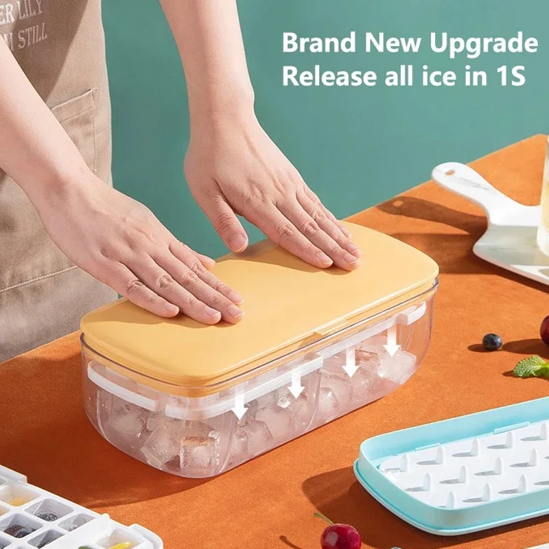 Press Type Ice Cube Maker Silicone Ice Tray Making Mold Creative Storage Box Lid Trays Bar Kitchen Square Cubic Container Set