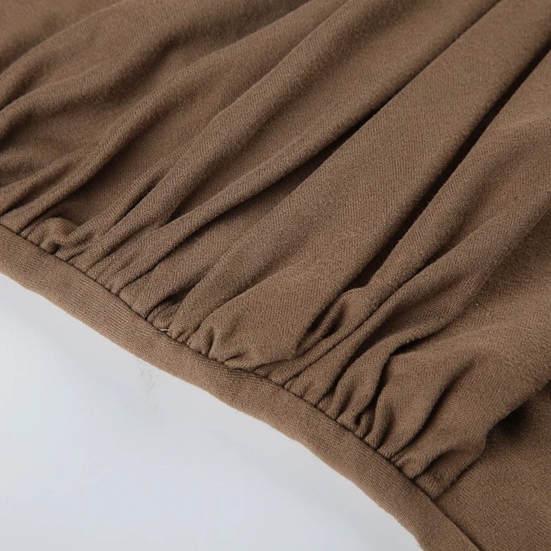 Body marrón con pliegues irregulares para mujer, elegante y chic, de manga larga, ajustado, con cuello redondo, ropa de club sexy para otoño