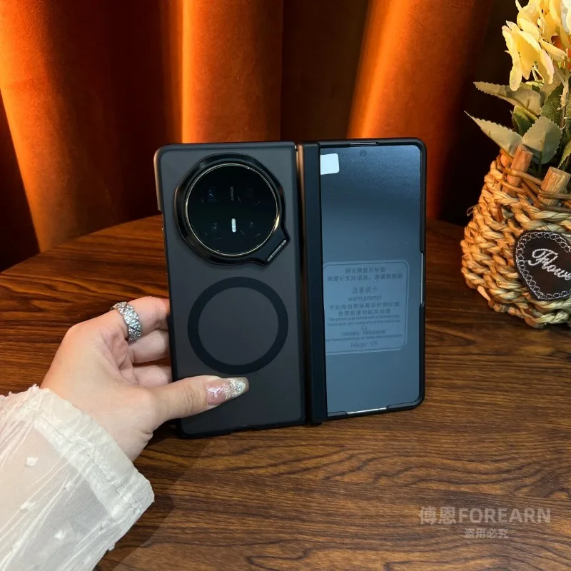 Enhanced Magnetic Matte Transparent Case with Camera Stand and Tempered Glass Protector