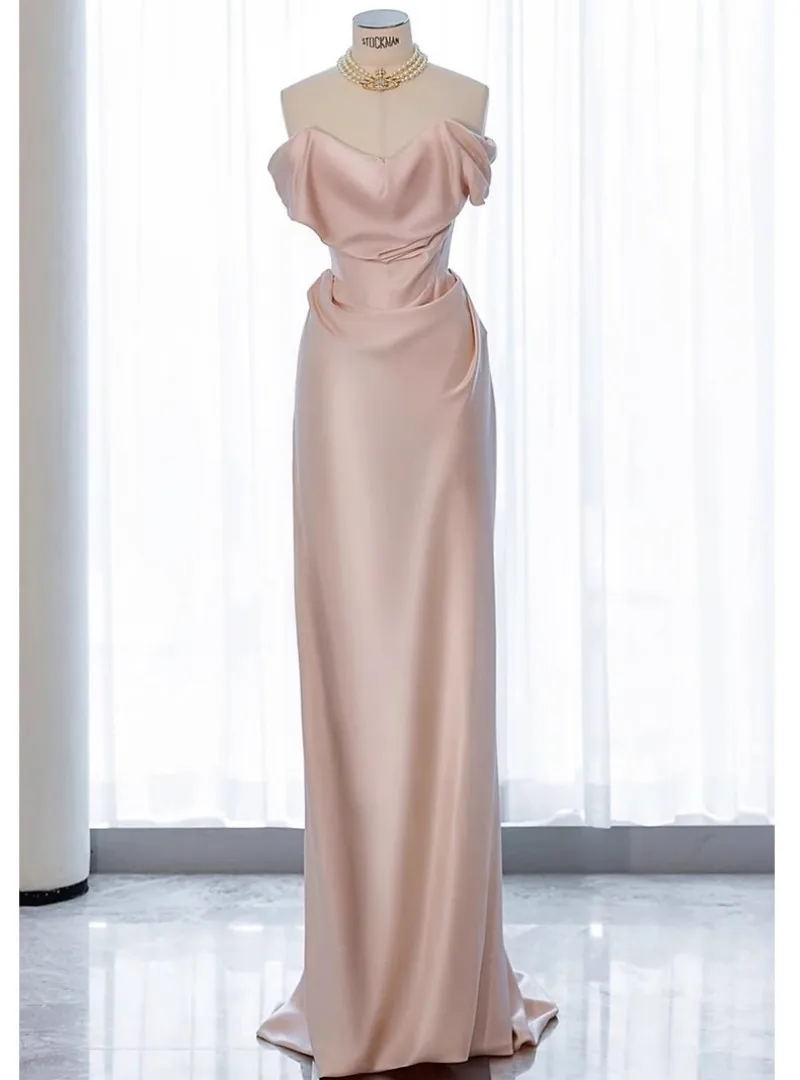 

Flora Dress Elegant Pink Evening Dress Off Shoulder Satin Pleated Mermaid Prom Gown vestidos de fiesta elegantes para mujer