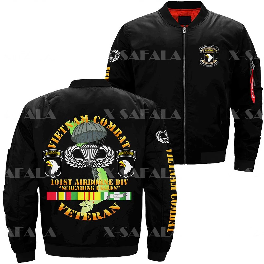 Airborne Vietnam COMBAT  Mens Unisex 3D Bomber Print Zipper Flight Jacket Casual Harajuku Women Streetwear Thick Coats airborne kingdom pc