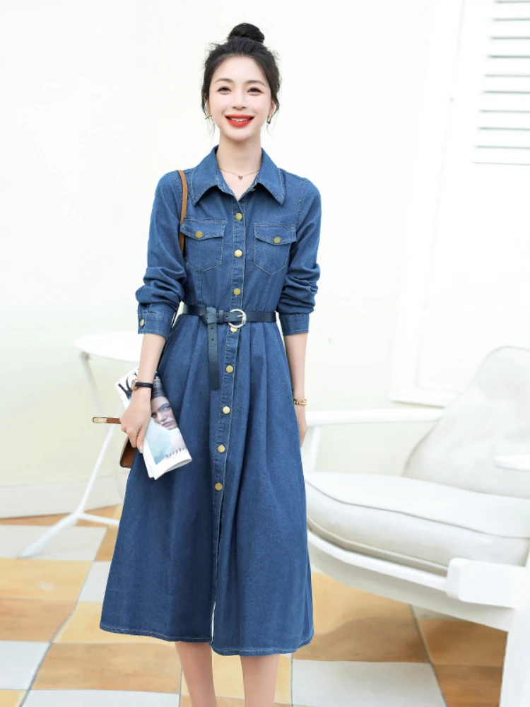 

FMFSSOM New Vintage Spring Summer Solid Button Slim Short Lady Dress A Line Turndown Collar Single Breasted Women Dresses