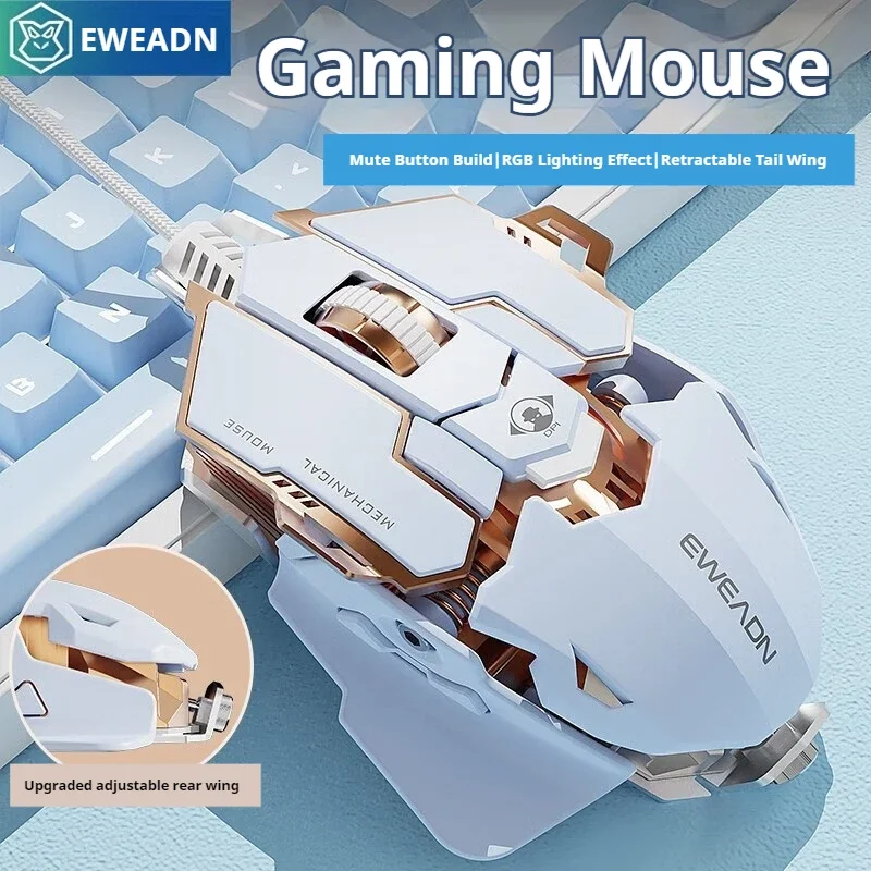 EWEADN G5 Wired Gaming Mouse USB Wired RGB Lights Silent Mouse Buttons Macro Function Key Ergonomic Design Mouse for PC Laptop