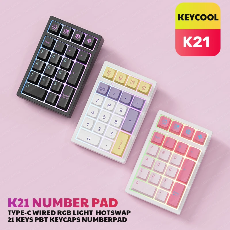 

Keycool K21 Mechanical Numeric Keypad Wireless/wired Rgb Red/yellow Switch External Notebook Finance Accounting Office Pad Gift