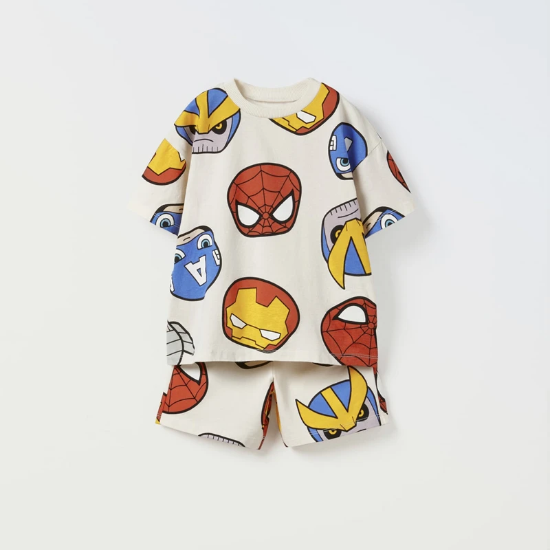 Printed Spider Man Boys T-shirt Tracksuits Summer Clothing Loose Casual Short Sleeved Suit Kids Cartoon Tee Shorts Two Piece Set 6