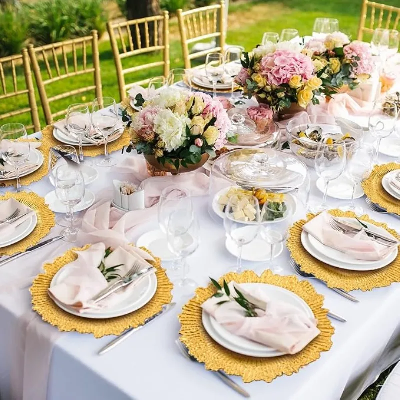 50 Pcs 13 Inch Charger Plates Bulk Plastic Plate Chargers Floral Reef Design Round Ruffled Rim Dinner Charger Plates plastic plates