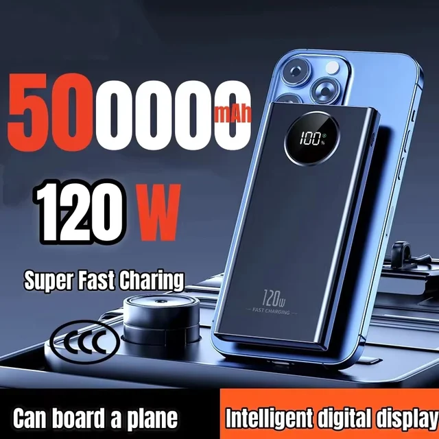 500000mAh Large Capacity Power Bank 120W Super Fast Charging With Portable Digital Display Supply For Various Phones