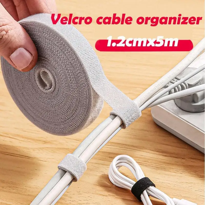 Cable Manager Data Cable Storage Artifact Reusable Cable Tie 1.2cmx5m Nylon Free Cut Wire Organizer USB Cord Cable Ties