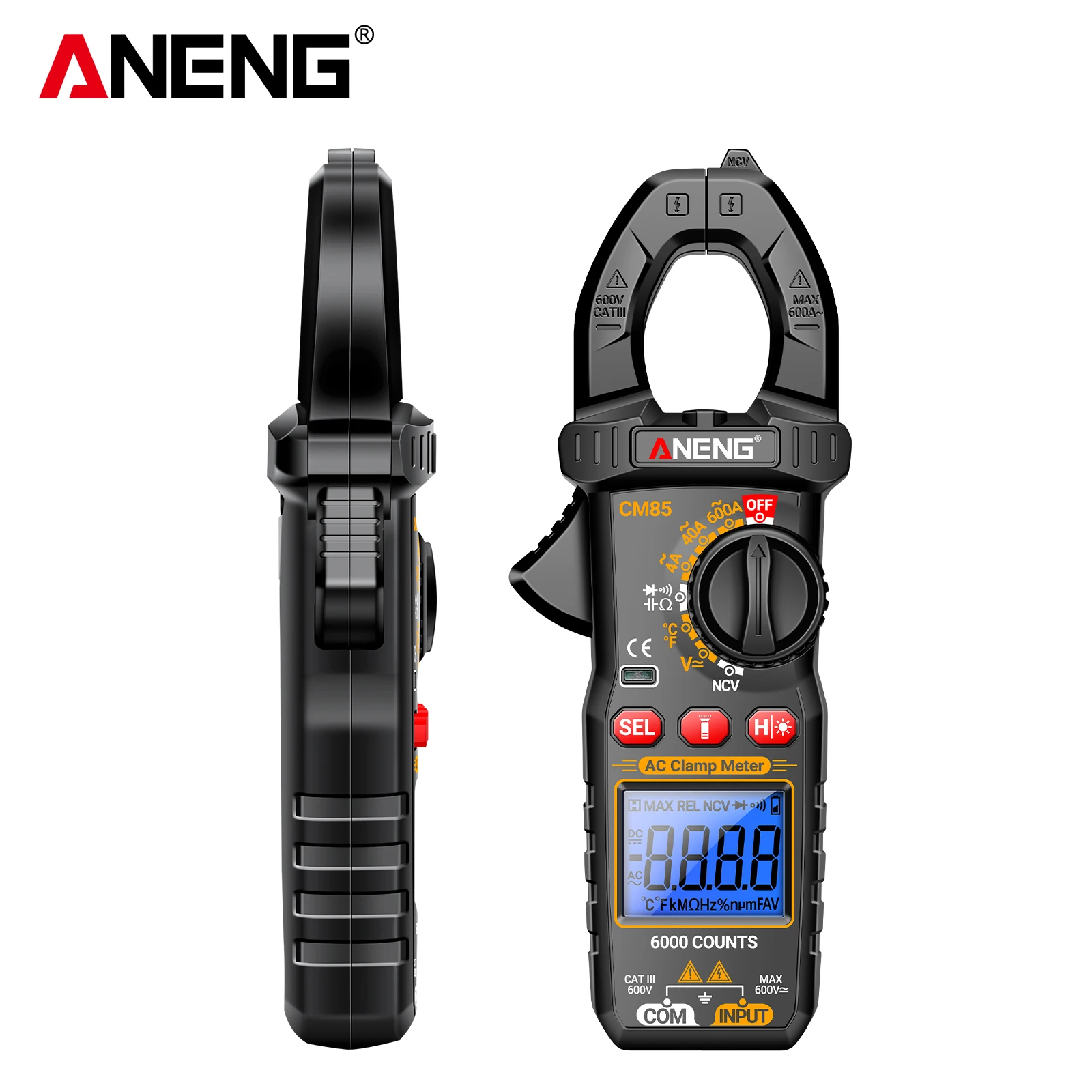 ANENG CM85 600A 전류 클램프 미터 비접촉 전력 측정 6000 카운트 고..