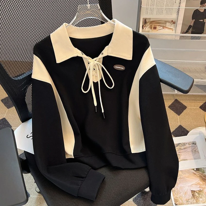 

Contrast Color Tie leads Sweater Women In Spring And Autumn 2023 New Explosion Design Sense Niche Long-Sleeved Top.