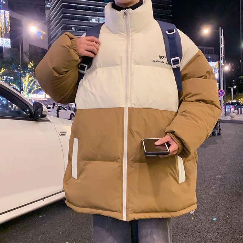 Travel Outdoor Warm Thicken Coat Winter Contrast Zippered Parkas Streetwear Retro Bubble Jacket Casual Comfortable Puffer Jacket