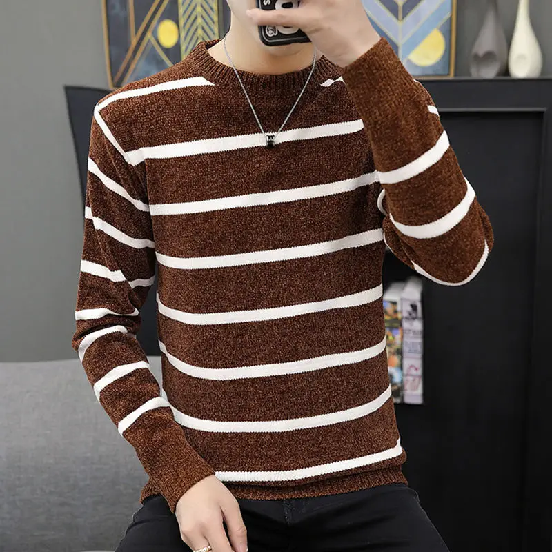 

Stylish O-Neck Knitted Spliced Loose Striped Sweater Men's Clothing 2022 Autumn New All-match Casual Pullovers Korean Warm Tops