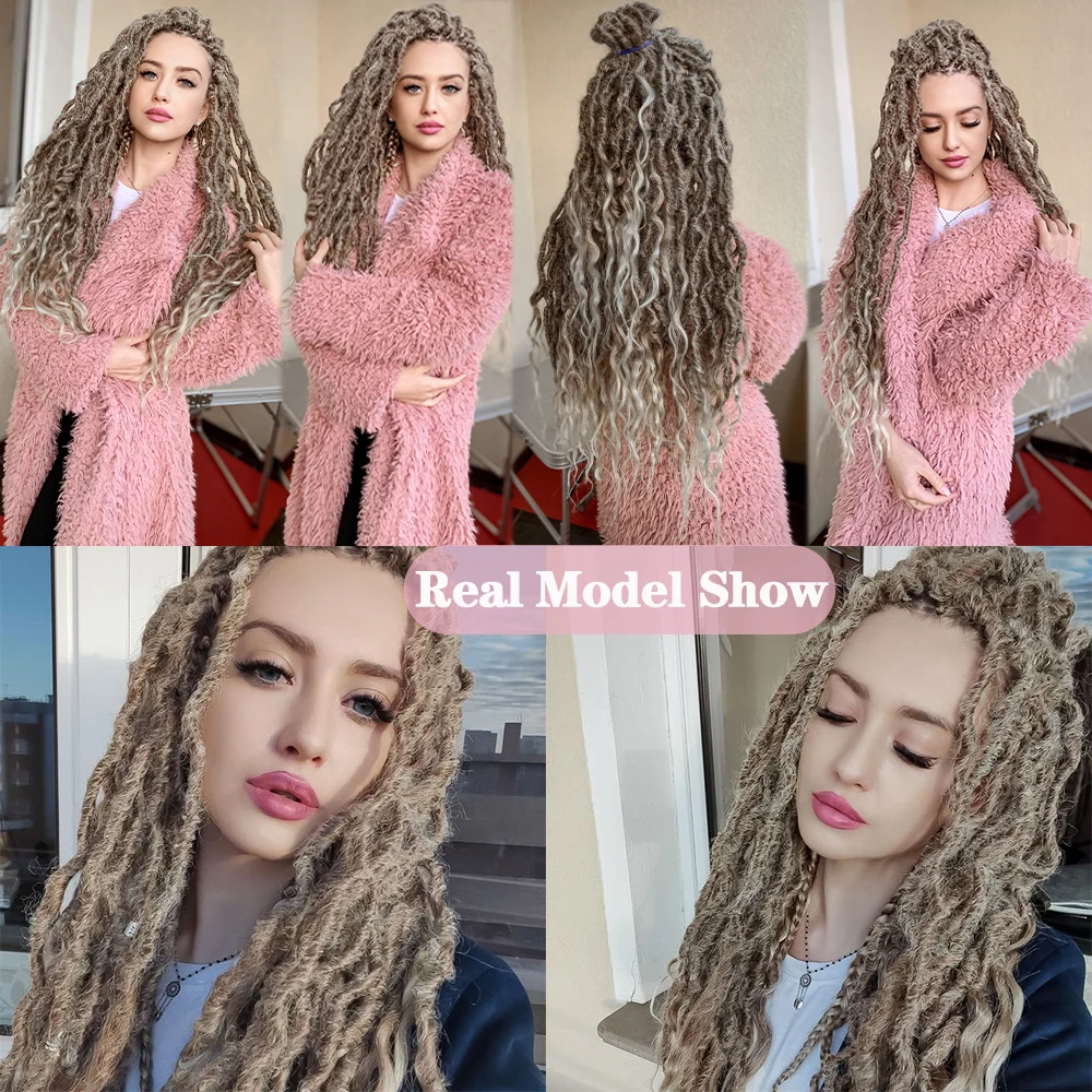 Goddess Faux Locs With Curly End Synthetic Crochet Braids Hair Extensions  For Women Ombre Brown Color Messy Dreadlocks X-TRESS