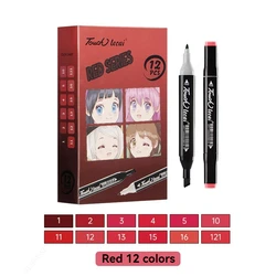 Vibrant Dual Tip Alcohol Markers Set - 12 Colors for Sketching and Drawing (Red series)