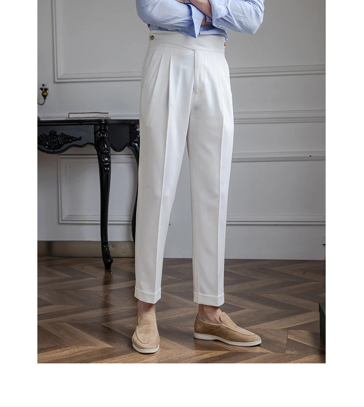 Pendler Gentleman's All-Match Sommer personalisierte Freizeithose italienischen Stil hohe Taille gerade Hose Retro trendige Männer – Detail 19
