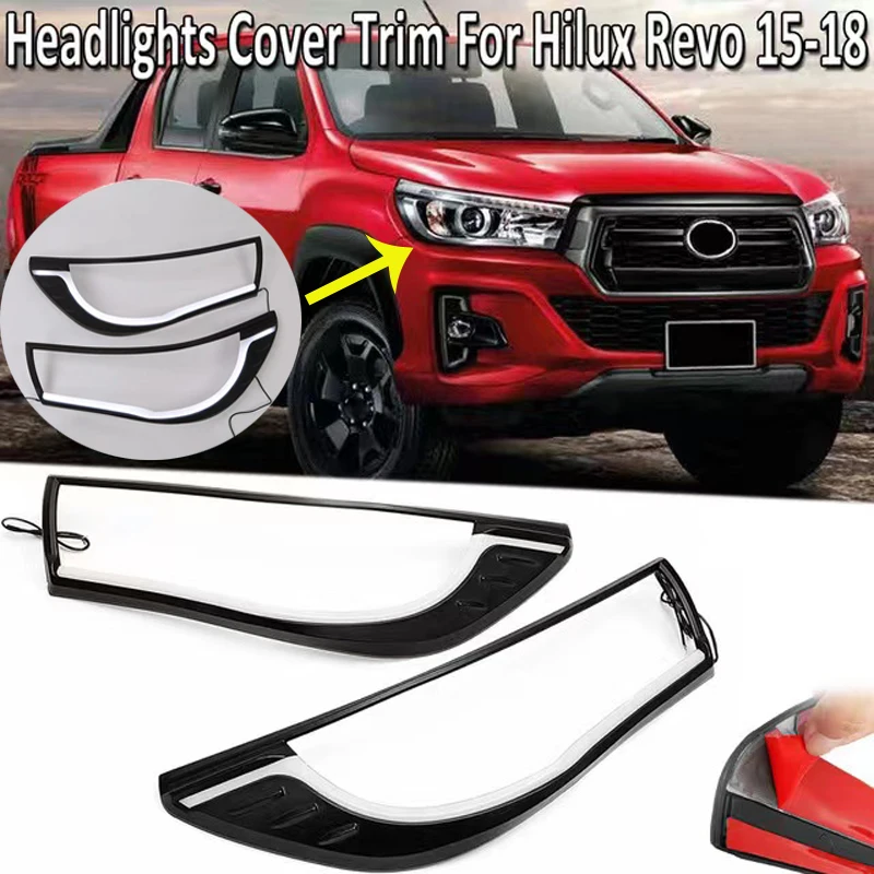 

LED Head light Cover For Toyota Hilux Revo 2016 2017 2018 Rocco 2019 2020 Car Styling Front lamp Trims ABS Matte Black