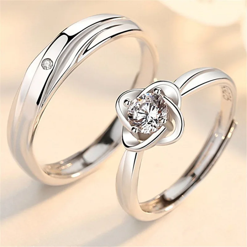 Geometric Love Heart Zircon Rings 2Pcs/sets Paired Rings for Couple Promise Matching Wedding Ring Set Senior Designer Jewelry
