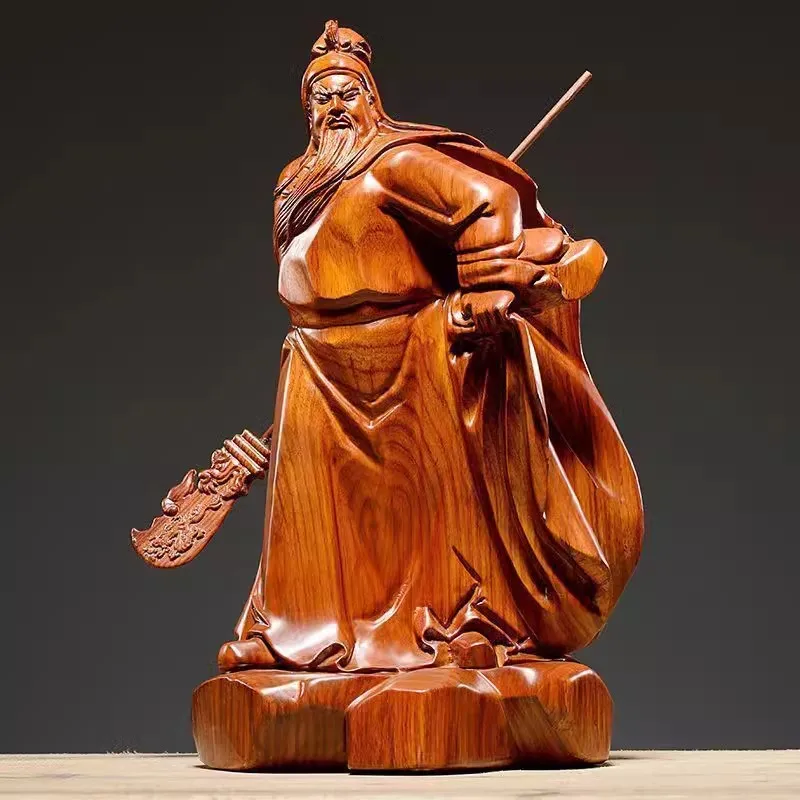 Guan Gong Statue Rosewood Carving God of Wealth Home Altar Office/Shop Decor Feng Shui Gift