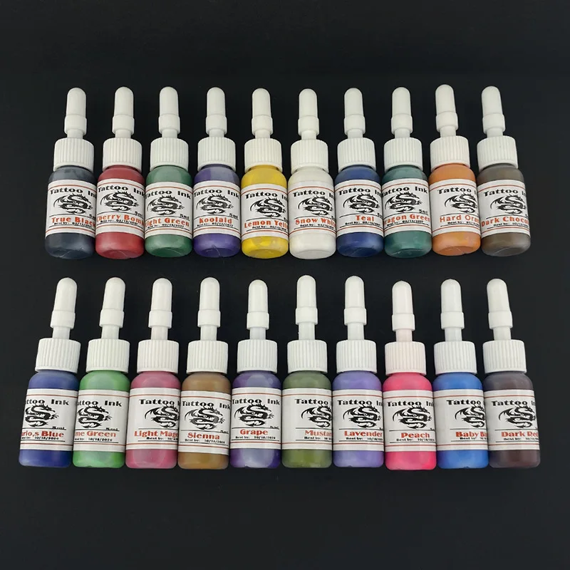 20pcs Tattoo Ink Set Black White Pigment Color Professional Permanent Makeup Microblading Eyebrow Lip Body Arts Paint Supplies