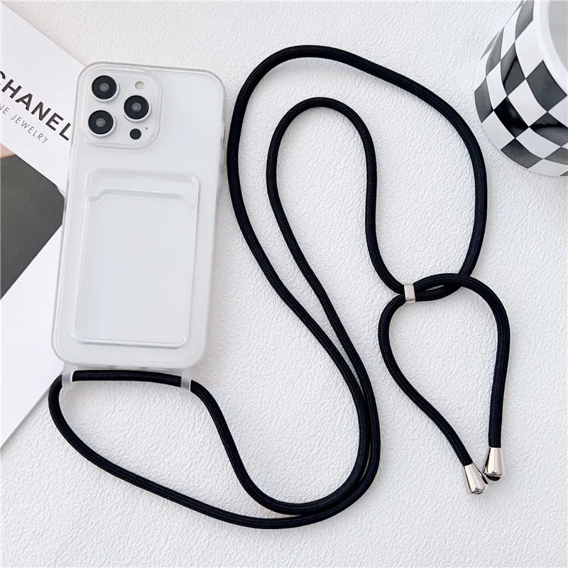 Shockproof Transparent Card Wallet Crossbody Lanyard Cord Soft Case For  iPhone 14 Pro Max 14 13 12 11 XS XR X 8 7 Plus SE3 Cover - AliExpress