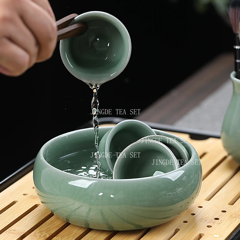 Ge Kiln Kung Fu Teapot Household Sliced Ceramic Tea Maker Chinese Style Large Capacity Solid Color Lid Bowl Tea Tasting Cup