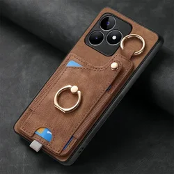 Luxury Leather Card Ring Stand Case - Premium Back Cover for Honor 200 Pro (Brown)