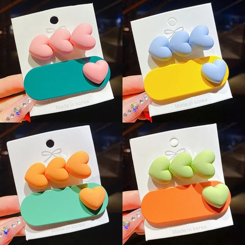 2pcs Korean Cute Baby Girls Hair Clips Macaron Colorful Kawaii Kids Princess Heart BB Clip Sweet Little Girl Hair Accessories