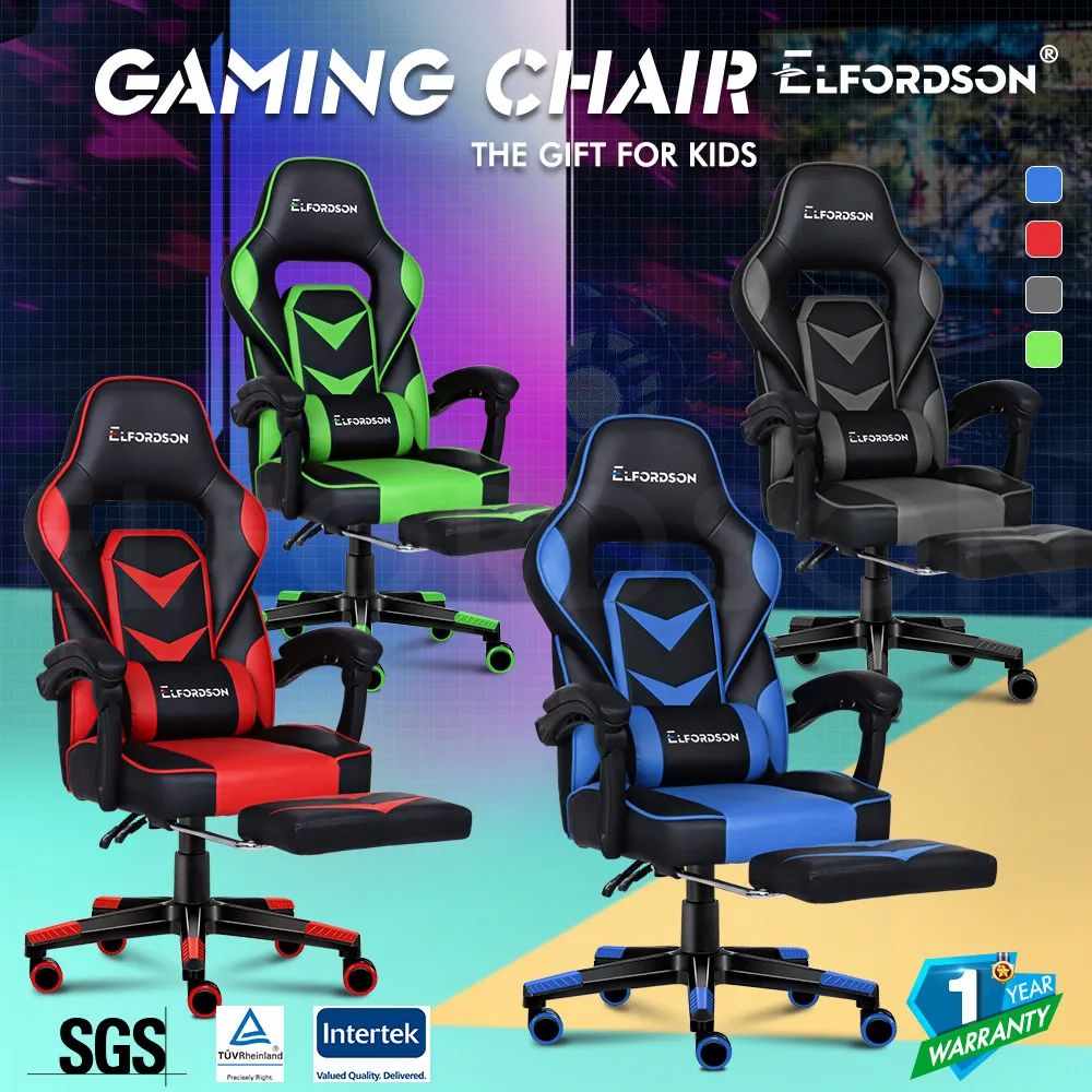 ELFORDSON Mesh Office Chair Gaming Executive Fabric Seat Racing Footrest Recline 
