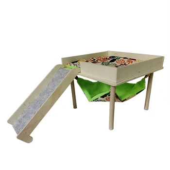 Guinea Pig Hideout Hammock With Platform Stairs Guinea Pig Hut Habitat Bed Small Animal Wooden Chinchilla Hamster Habitat Bed