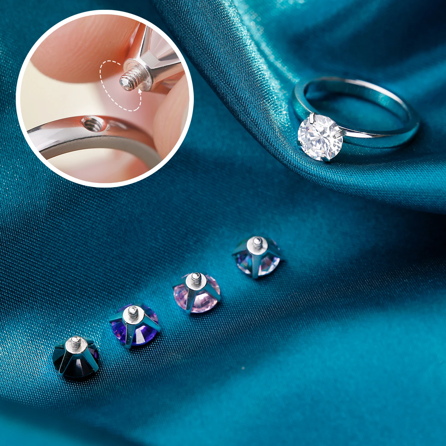 DIY 1.5 CT 솔리테어 약혼 반지 웨딩 밴드 교환 가능한 스테인레스 스틸 라운드 큐빅 지르코니아 약속 반지 그녀를위한