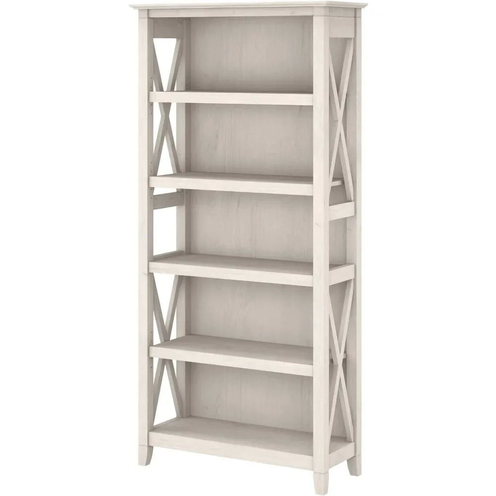 

Key West Bookcase Shelf in Linen White Oak | Farmhouse Bookshelf Display Cabinet for Library, Bedroom, Living Room, and Office