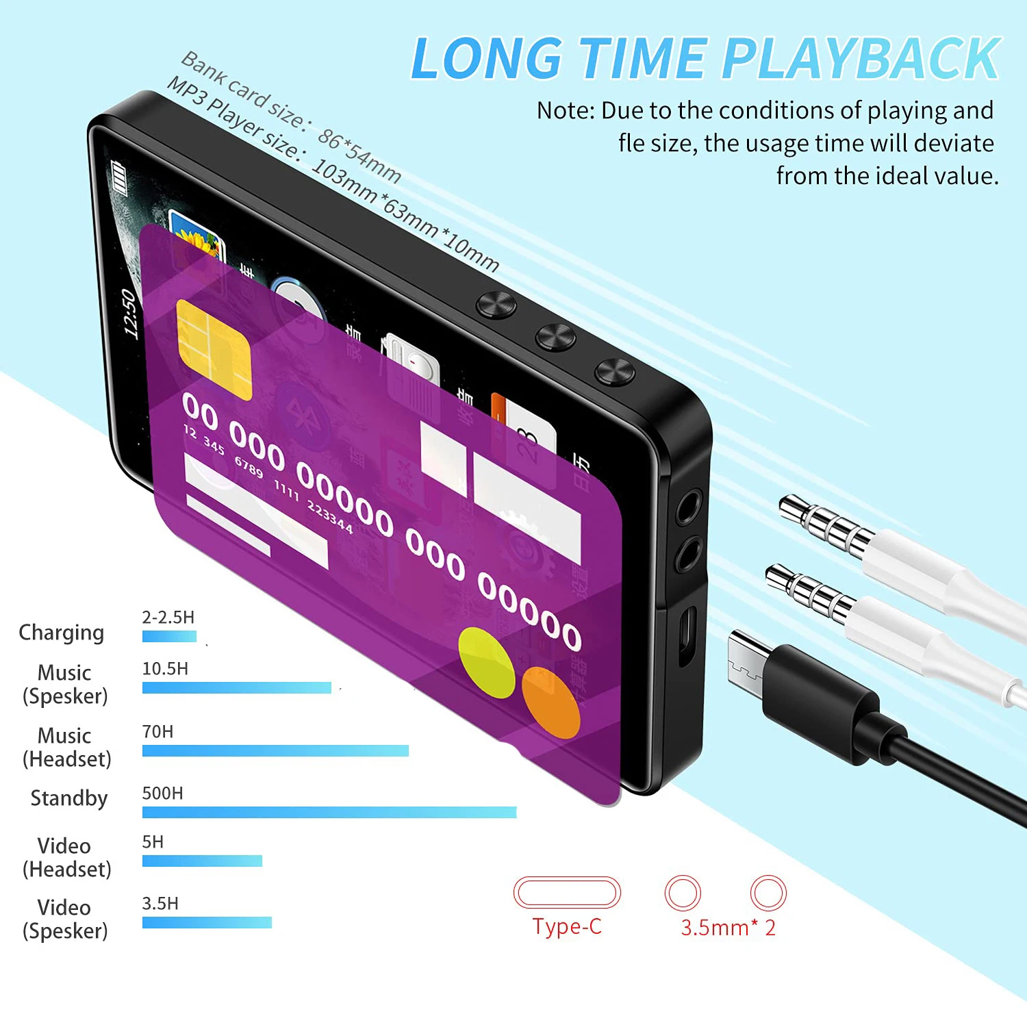HD MP3 MP4 Player Full Touch Screen Bluetooth 5.2 Walkman 16GB Built-in Speaker Music Player FM Radio Recording Ebook