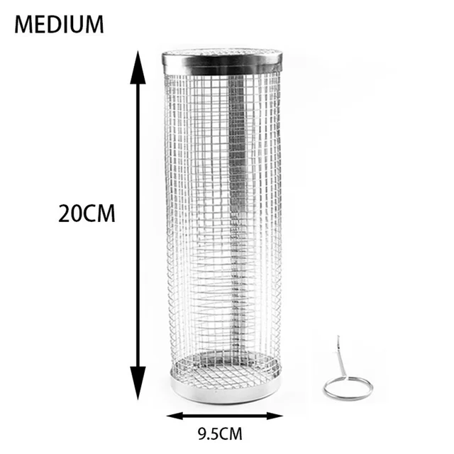 Stainless Steel Rolling BBQ Basket – Portable Mesh Cylinder Grill Rack 6