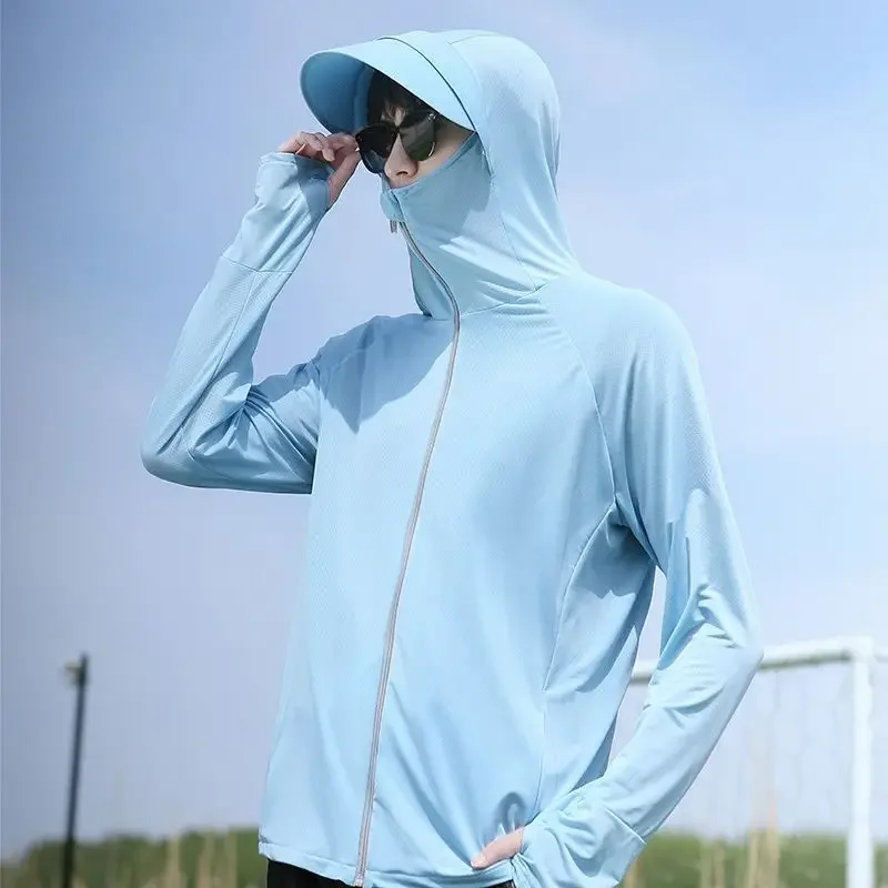 Summer Ice Silk Fishing Sun Protection Clothing for Men UV Protection Breathable Thin Shirt Hiking Jackets Quick Dry Couple Coat
