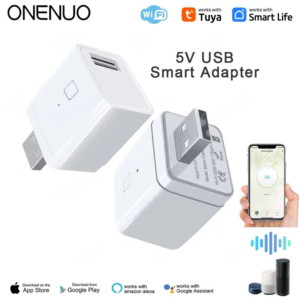 ONENUO Tuya Smart Micro USB Adapter Switch 5V WiFi Mini USB Power Adapter Works with Alexa Hey Google Alice for Smart Home