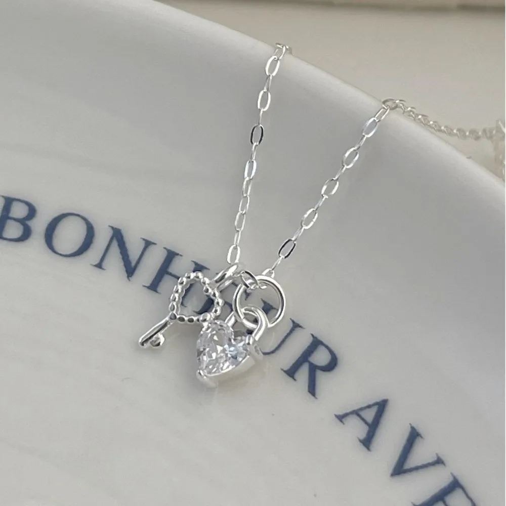 

S'STEEL Authentic 925 Silver Korean Sterling Zircon Love Key Pendant Necklaces Woman Gift Luxury Promise Accessories Jewlery