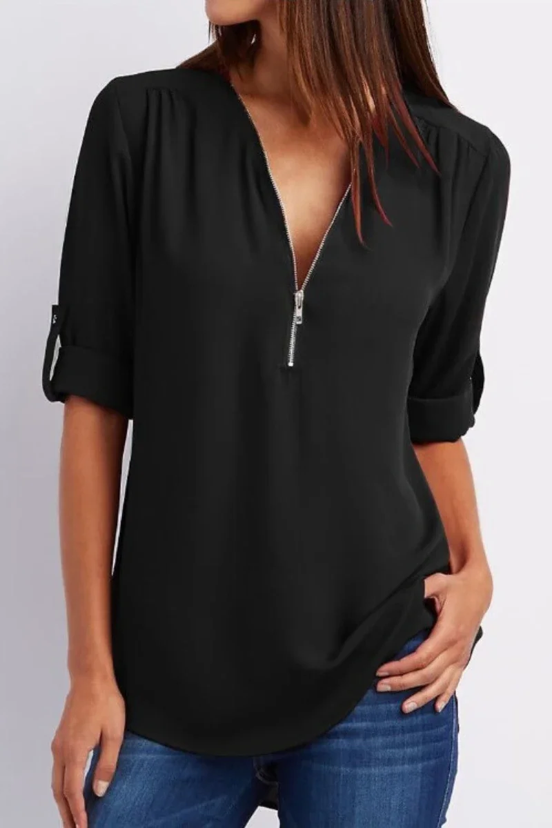 Women Floral Blouse Plus Size Deep V Neck Women Blouse Chiffon Cool Loose Shirt Fashion Casual Ladies Tops Sexy Zipper Pullover women floral blouse