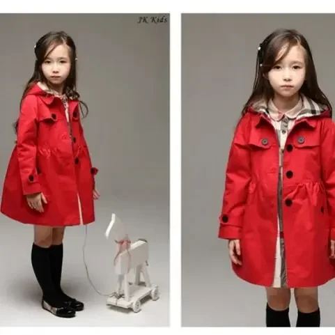 Children Girls Sweatshirt Spring Autumn Birthday Present Long Style Hooded Coat for Girl Kids Jacket Red Windbreaker Coat
