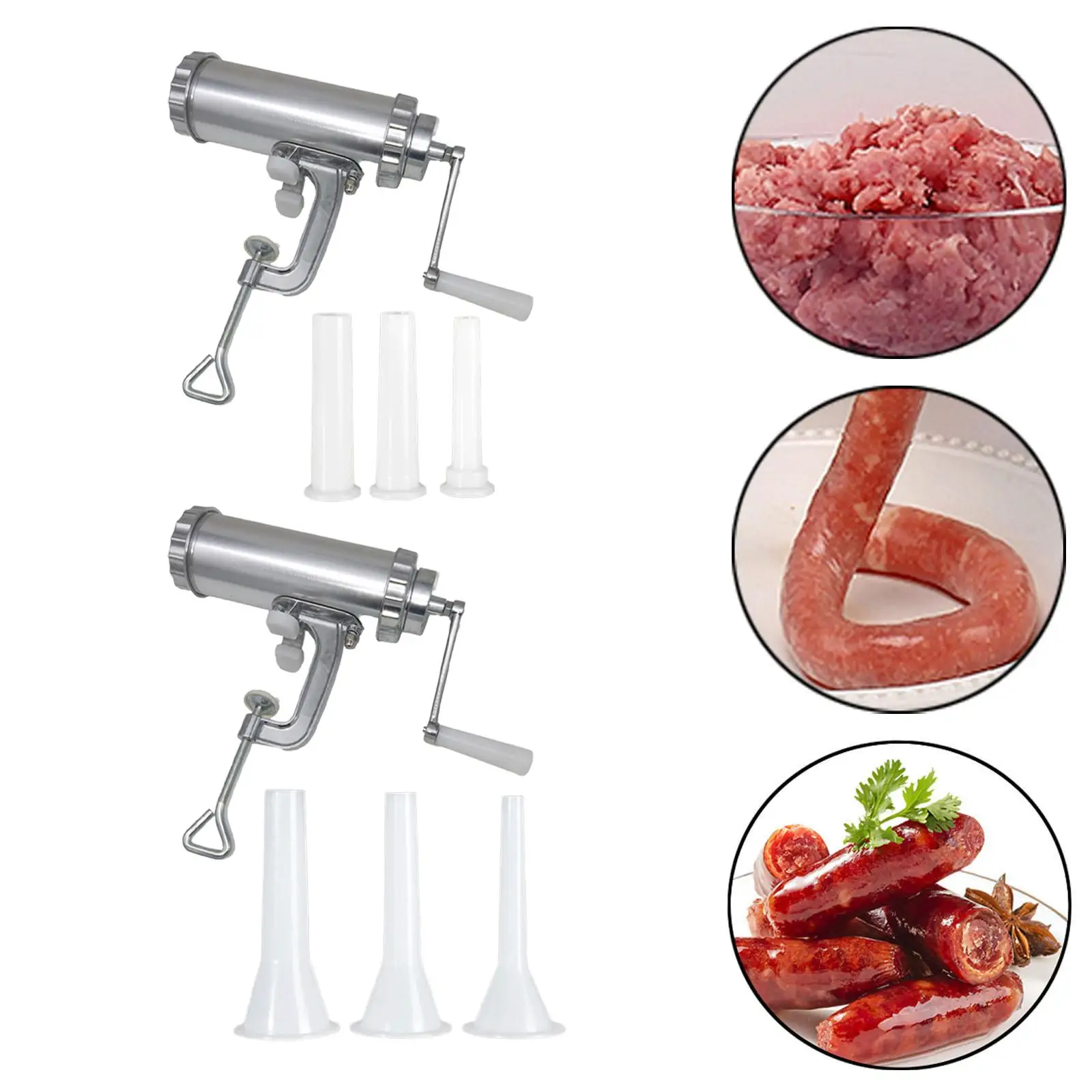 Manual Sausage Stuffer with 3 Tubes Meat Grinder for Meat Hot Dogs Sausage