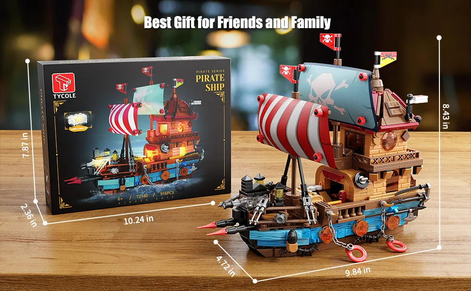 916-teiliges Cartoon-Piratenschiff-Bausteinset, Fantasy-Abenteuer-Modell mit LED-Beleuchtung, DIY-Montage-Spielzeug für Erwachsene, ideales Geburtstags- und Feiertagsgeschenk, Heim- und Bürodekoration, Sammlerstück, Ausstellungsstück – Detail 4