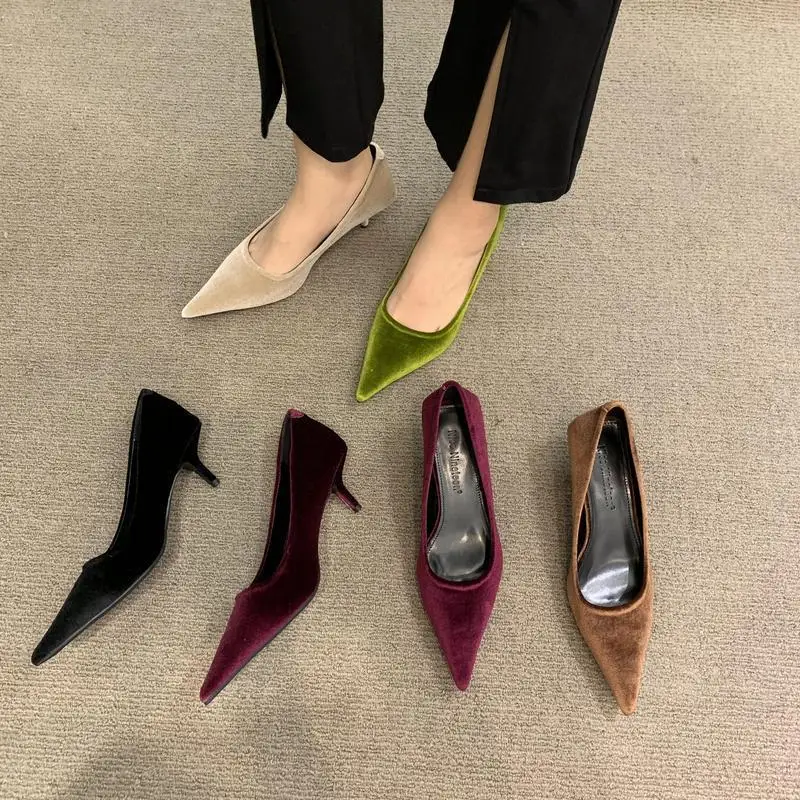 2023 new suede pointed thin heel high heels women's black work shoes comfortable single shoes Pumps