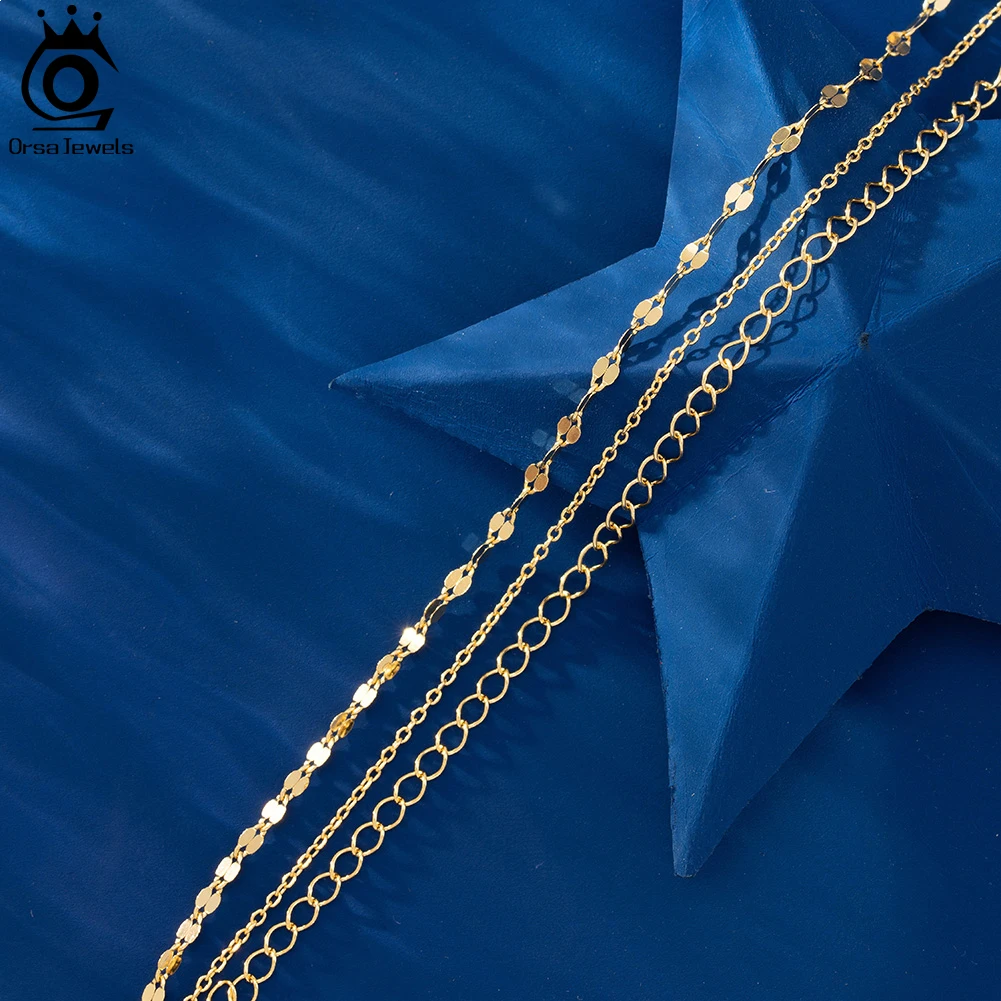 ORSA JEWELS 14K 골드 도금 레이어드 체인 발찌, 실버 925, 여성 발 체인 팔찌, 패션 발목 스트랩 쥬얼리 SA58