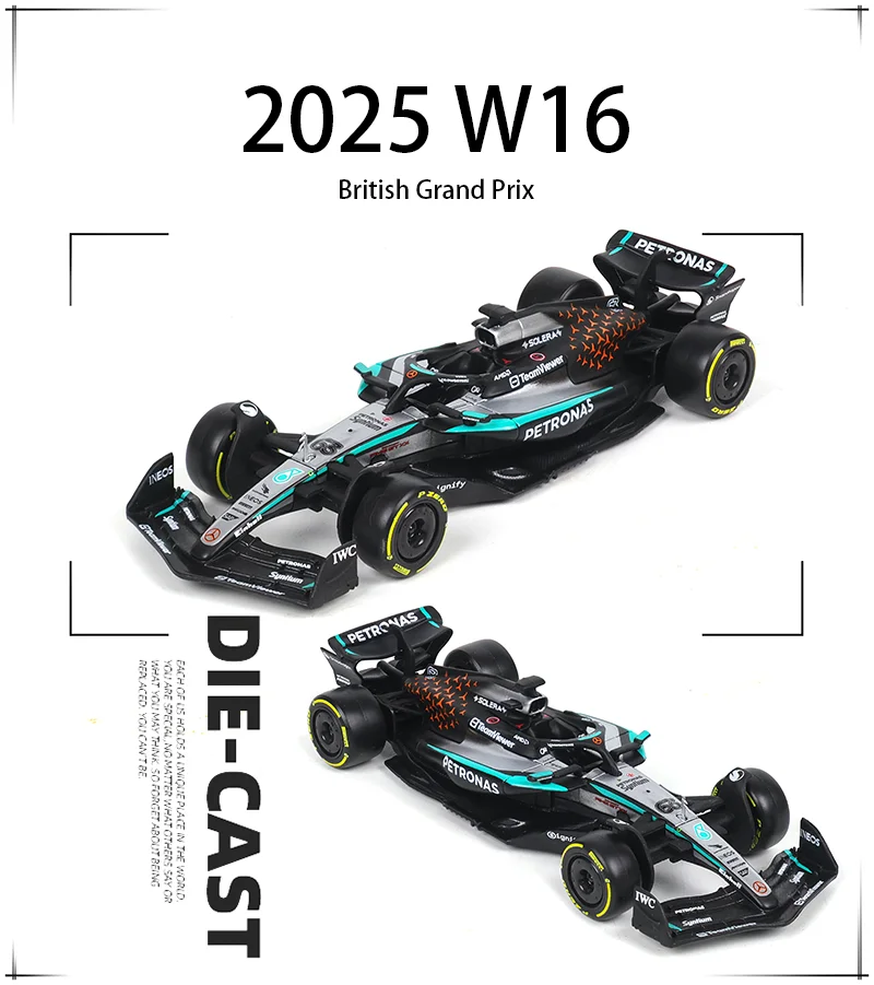 W16 # 12 # 63 Bburago 1:43 Mercedes-AMG F1 Team Formel-1-Modellauto, Wettbewerbsfahrzeuge, Modellauto, Rennspielzeug, Britischer Grand Prix – Detail 3