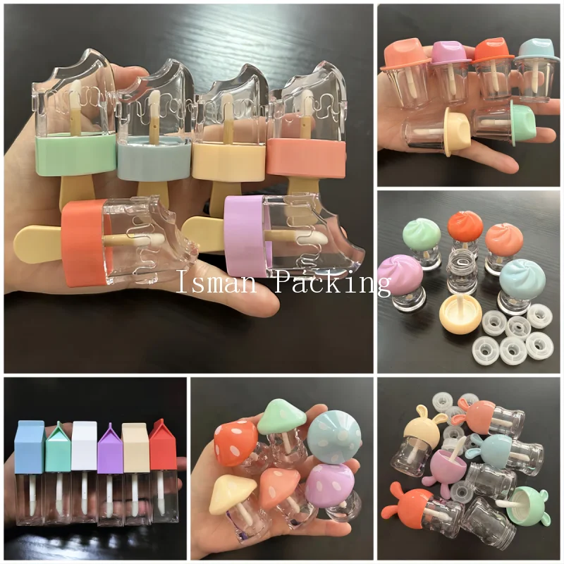 

50Pcs New style 5ml empty cute colorful popsicle lip gloss cosmetic makeup packaging ice cream lipgloss container tubes for kids