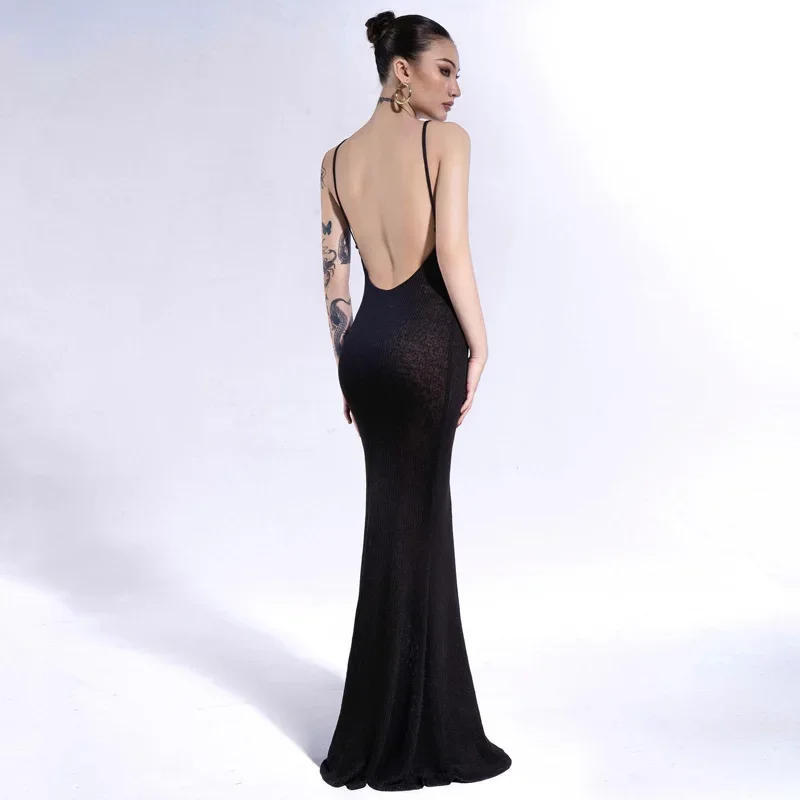 

European New Sheer Evening Dresses Retro Fashionable Temperament Floor Length Party Dress Sexy Backless Slim Prom Dresses