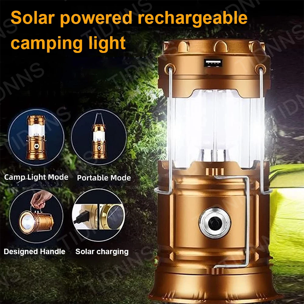 Collapsible Portable LED Camping Lantern Lightweight Waterproof Solar USB Rechargeable Flashlight For Outdoor Home Emergency