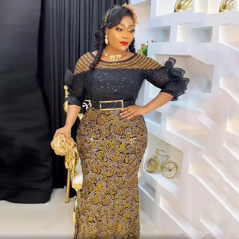 

Evening Dresses Long Luxury Sequin Gown 2023 New African Wedding Party Bodycon Mermaid Dress Plus Size Ankara Ladies Clothing