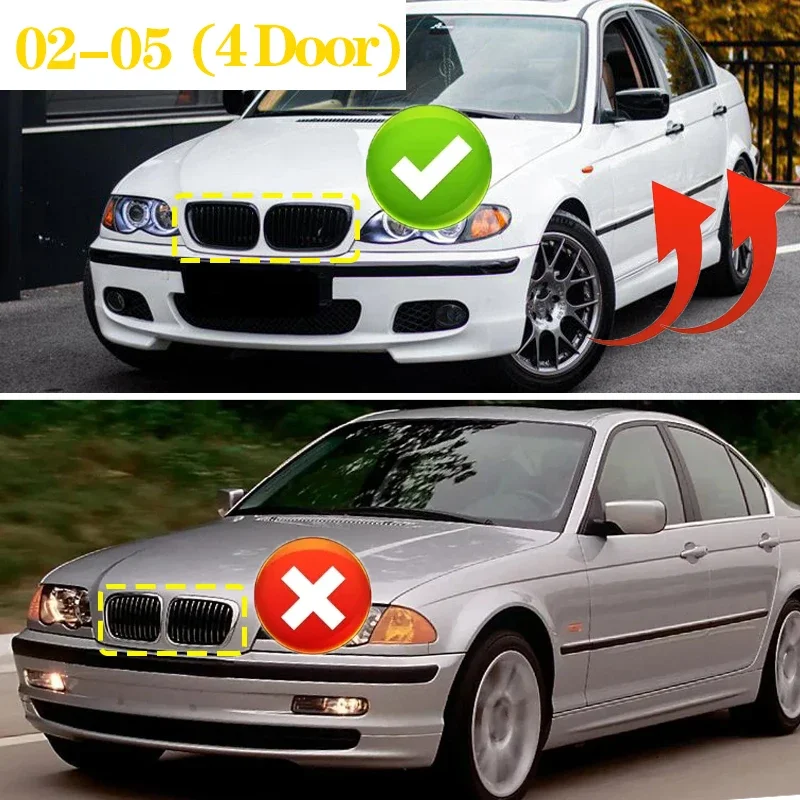 Car Front Kidney Grill Gloss Black Single Slat Hood Grille Racing Grills for BMW 3 Series E46 4 Door 2002-2005 Car Replacement