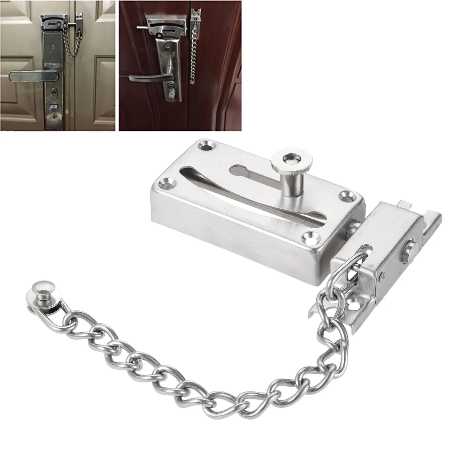 

1pc Silver Stainless Steel Door Bolt Lock Slide Bolt Latch Chain Spring lock Used for Cabinet Wardrobe Wood Metal Door Anti-Thef